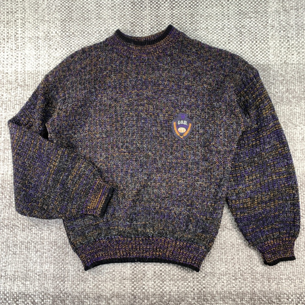I.O.U. Knit Sweater Mens XL Purple Black Vintage 80s 90s Legendary Collection